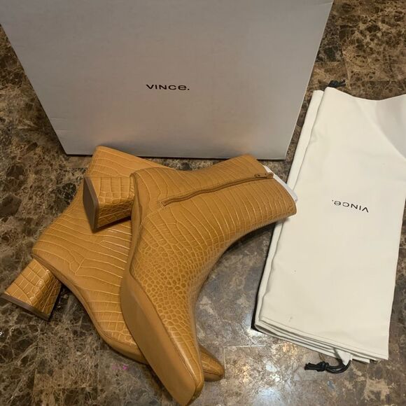 Vince Koren Croc-Embossed Leather Ankle Boots Size 11M Tan Brand new - Picture 6 of 13